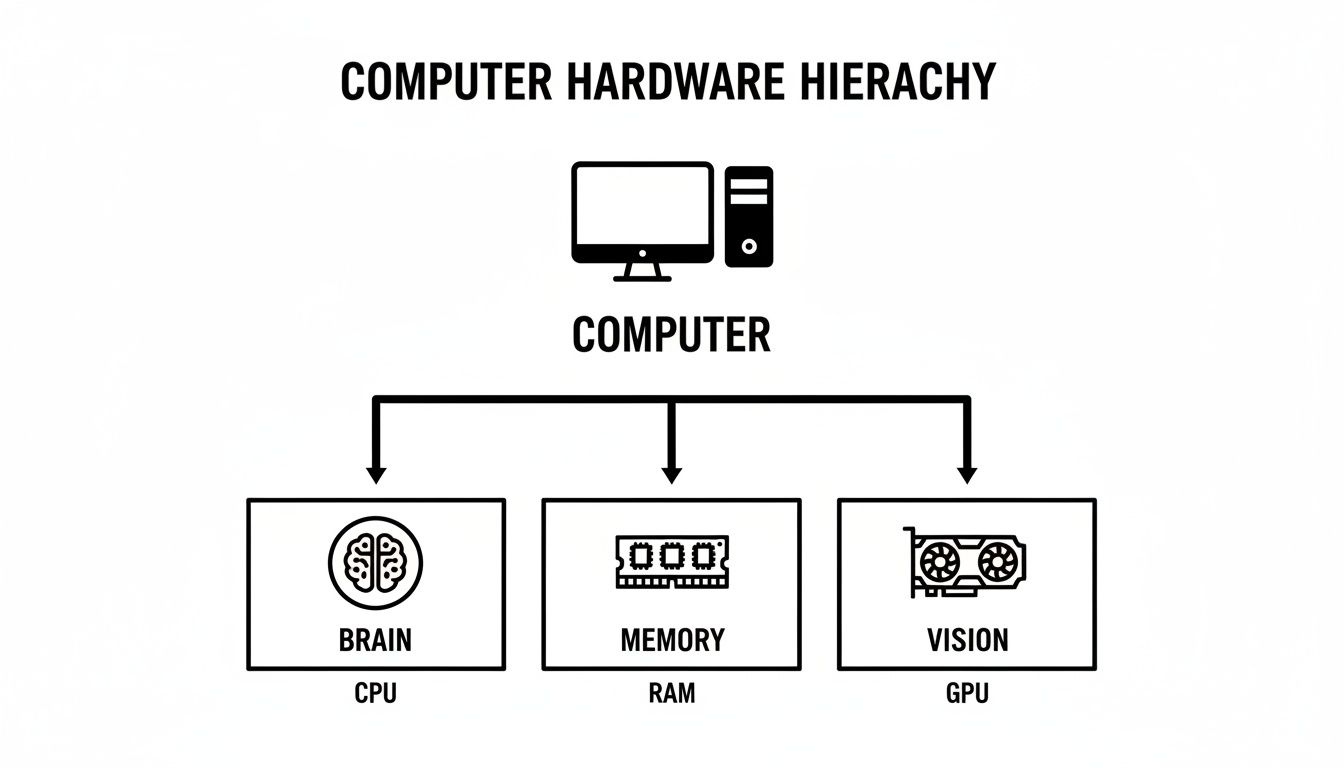 Diagram of CPU, RAM, and GPU roles in a trading PC